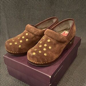 Lucky Brand Brown Suede Mules with Gold Studs